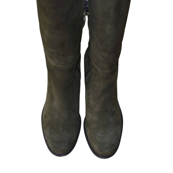 I0 NIB STUART WEITZMAN Hitest Olive Suede Stacked Heel Over The Knee Boots Sz 8 - Picture 9 of 12